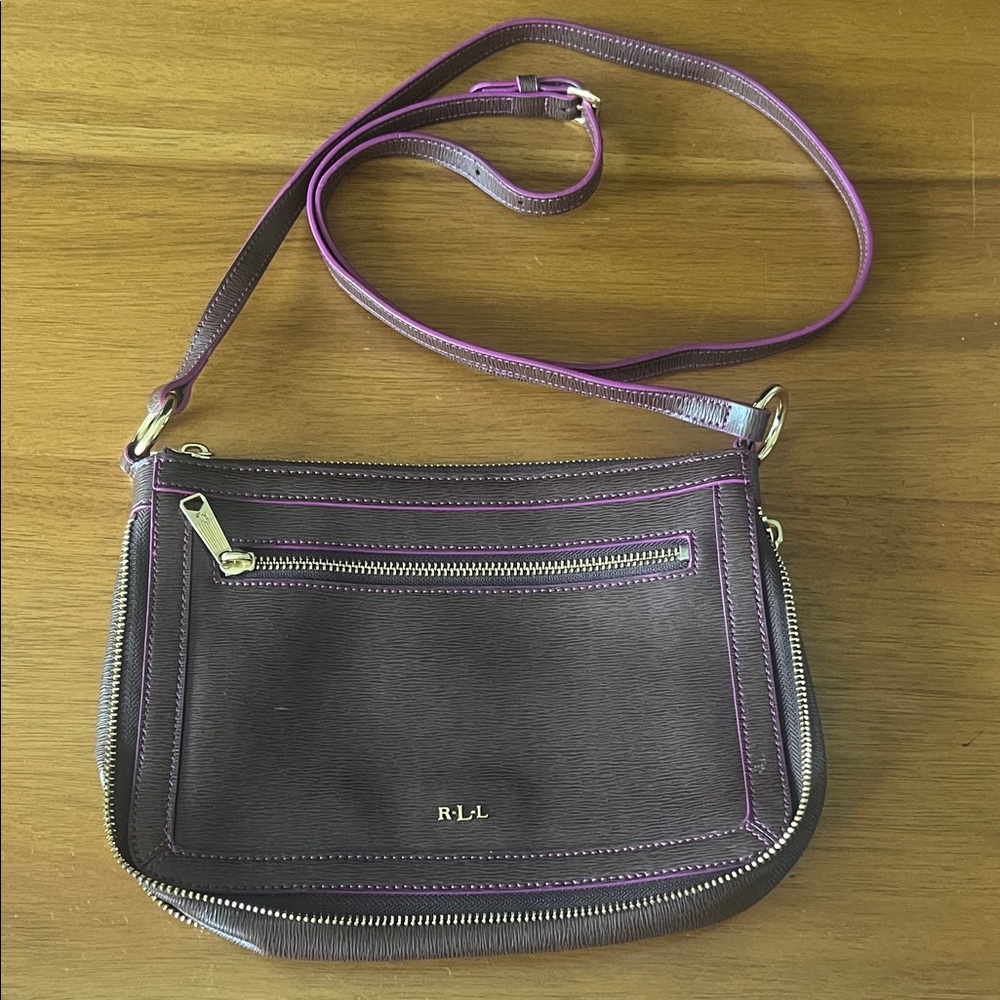 Ralph Lauren Brown Leather Messenger Crossbody Bag
